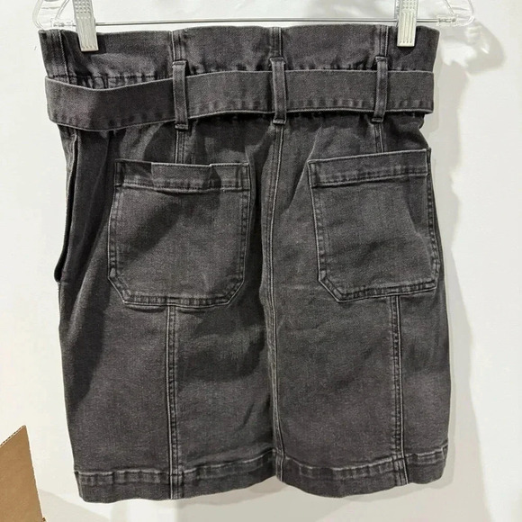 Madewell STRETCH DENIM PAPERBAG MINI SKIRT IN LUNAR WASH Black size Small Belted - Picture 5 of 8
